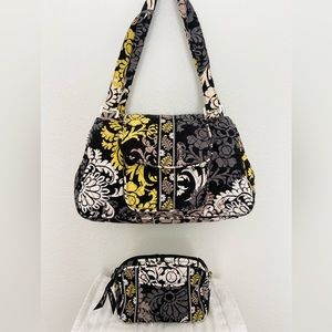 Vera Bradley Baroque Shoulder Bag & Accessory Bag Black, Yellow, Gray, Quilted